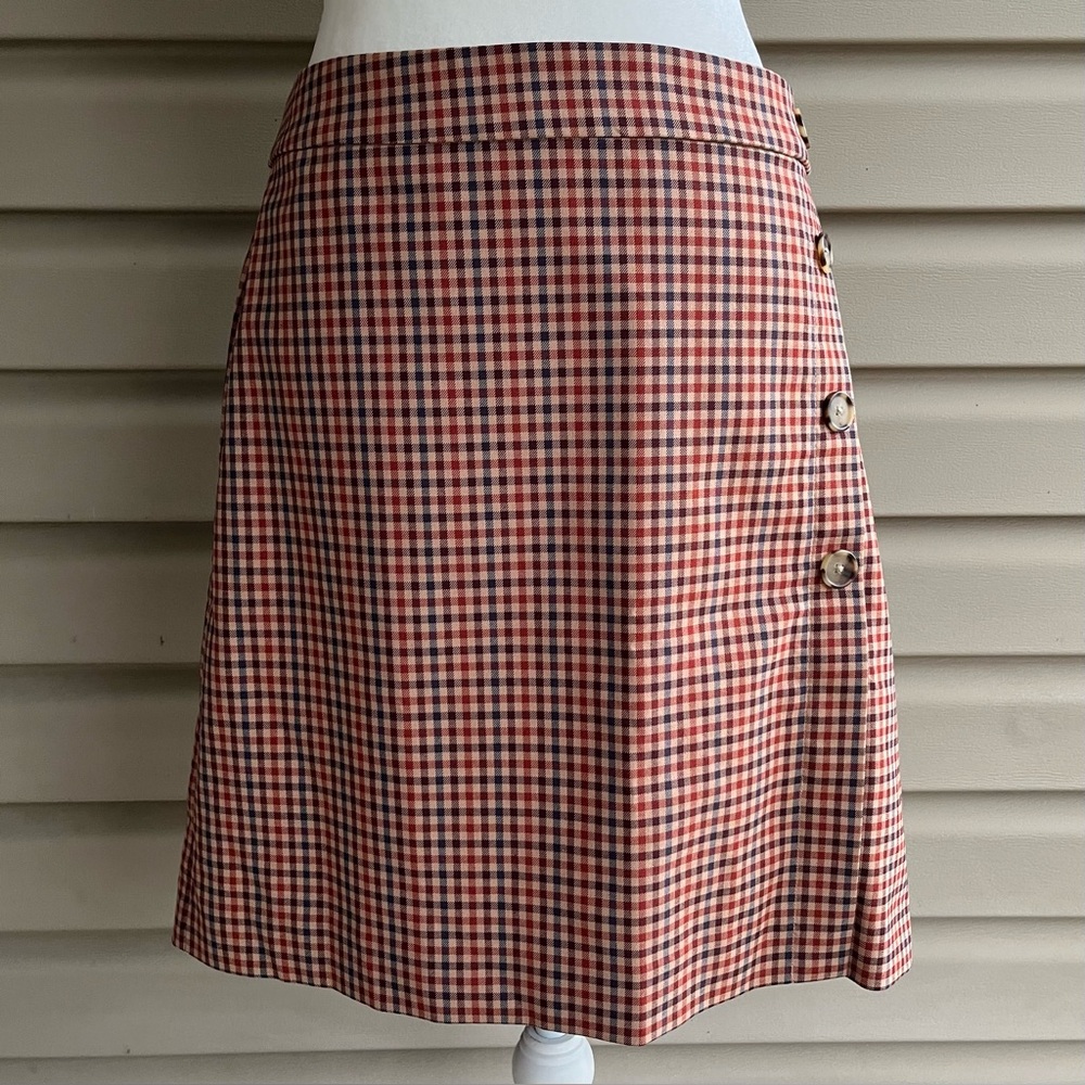 •LOFT• Plaid Buttoned Faux Wrap Skirt - Size 8